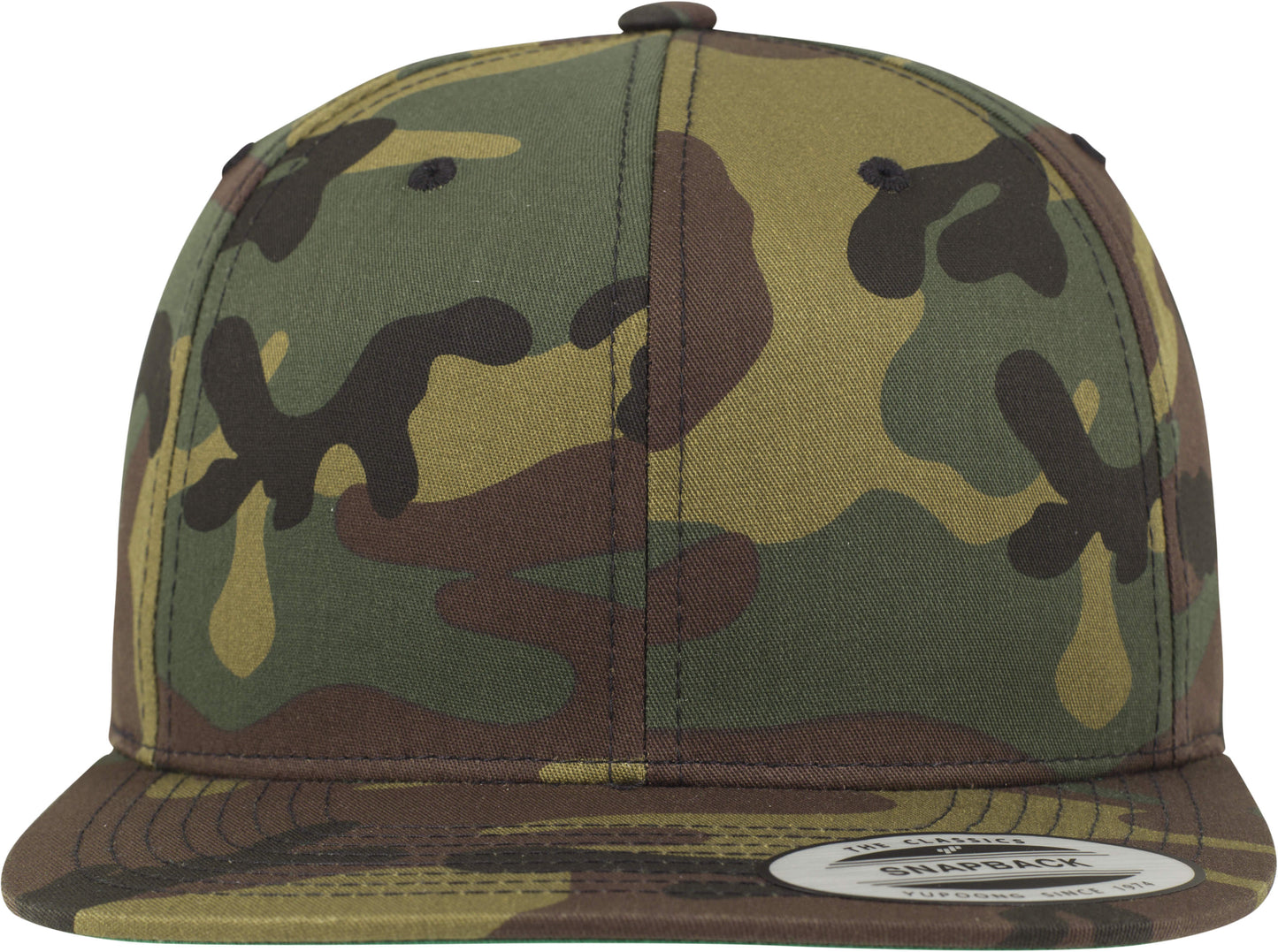 Flexfit Yupoong Camo Classic Snapback Hat Woodland Print Green Undervisor