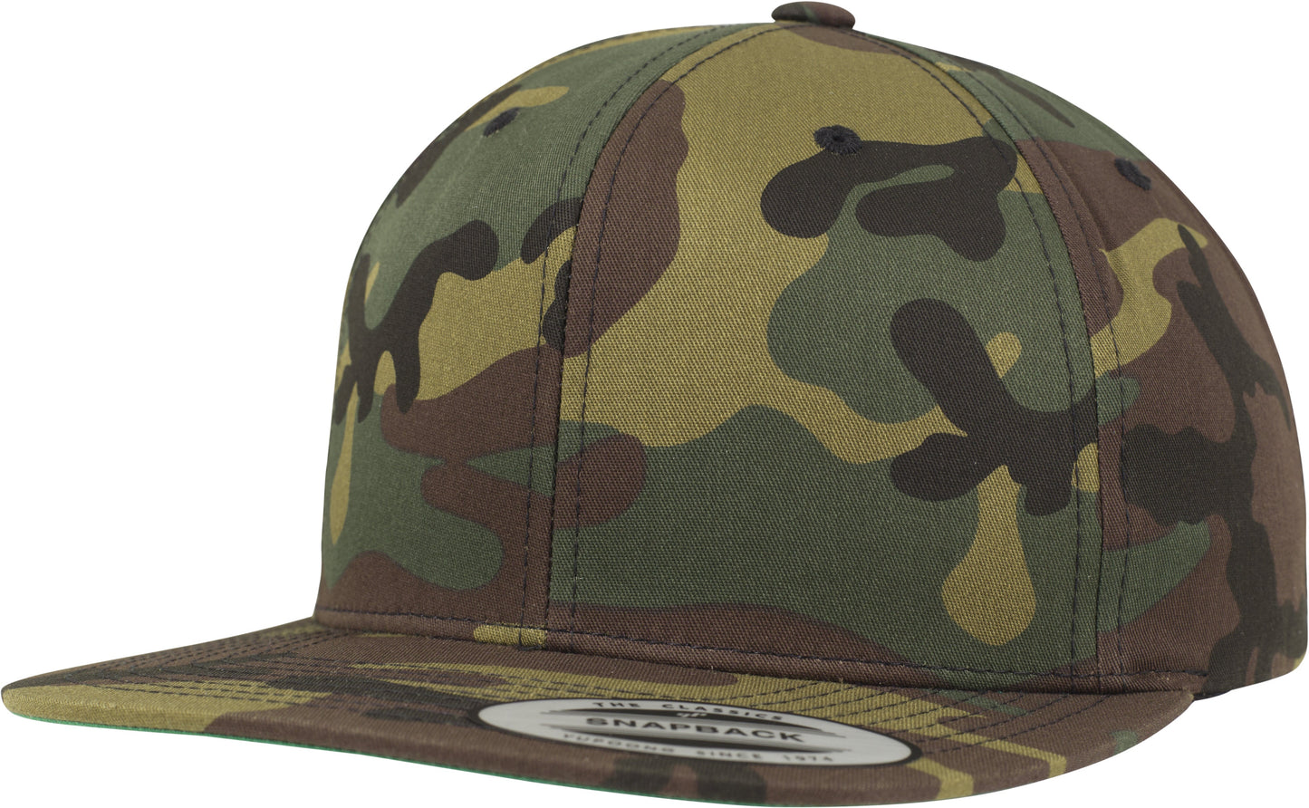 Flexfit Yupoong Camo Classic Snapback Hat Woodland Print Green Undervisor