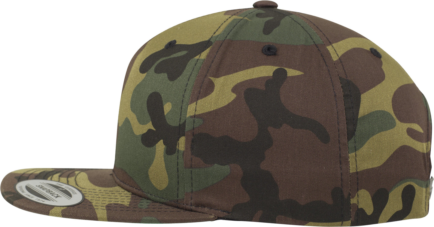 Flexfit Yupoong Camo Classic Snapback Hat Woodland Print Green Undervisor