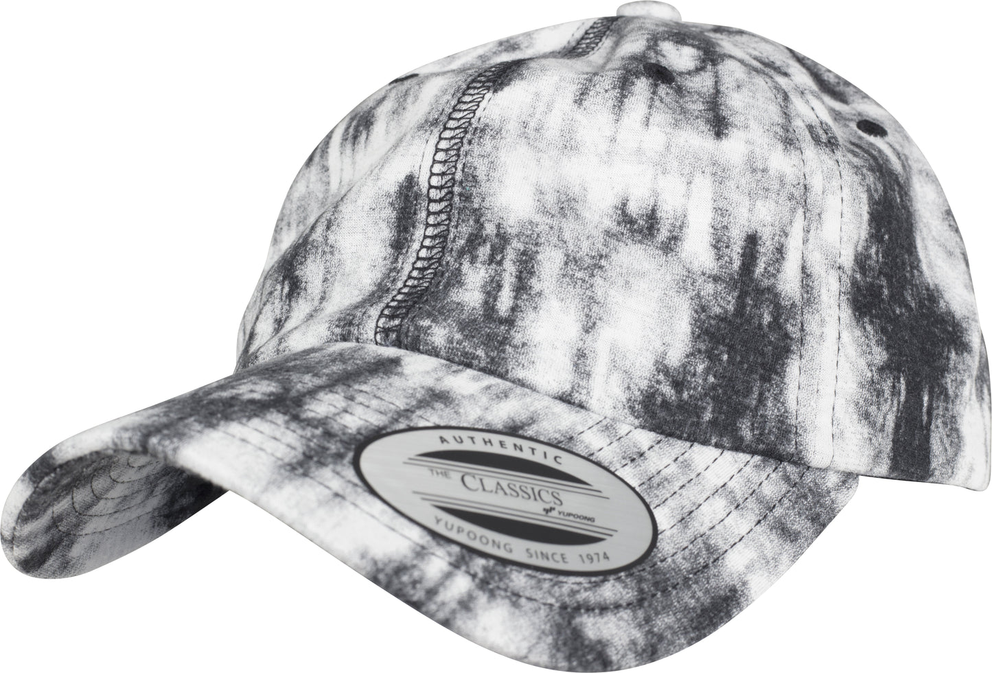 Flexfit Yupoong Low-Profile Tie-Dye Cap Black and White Dad Hat Leather Strap