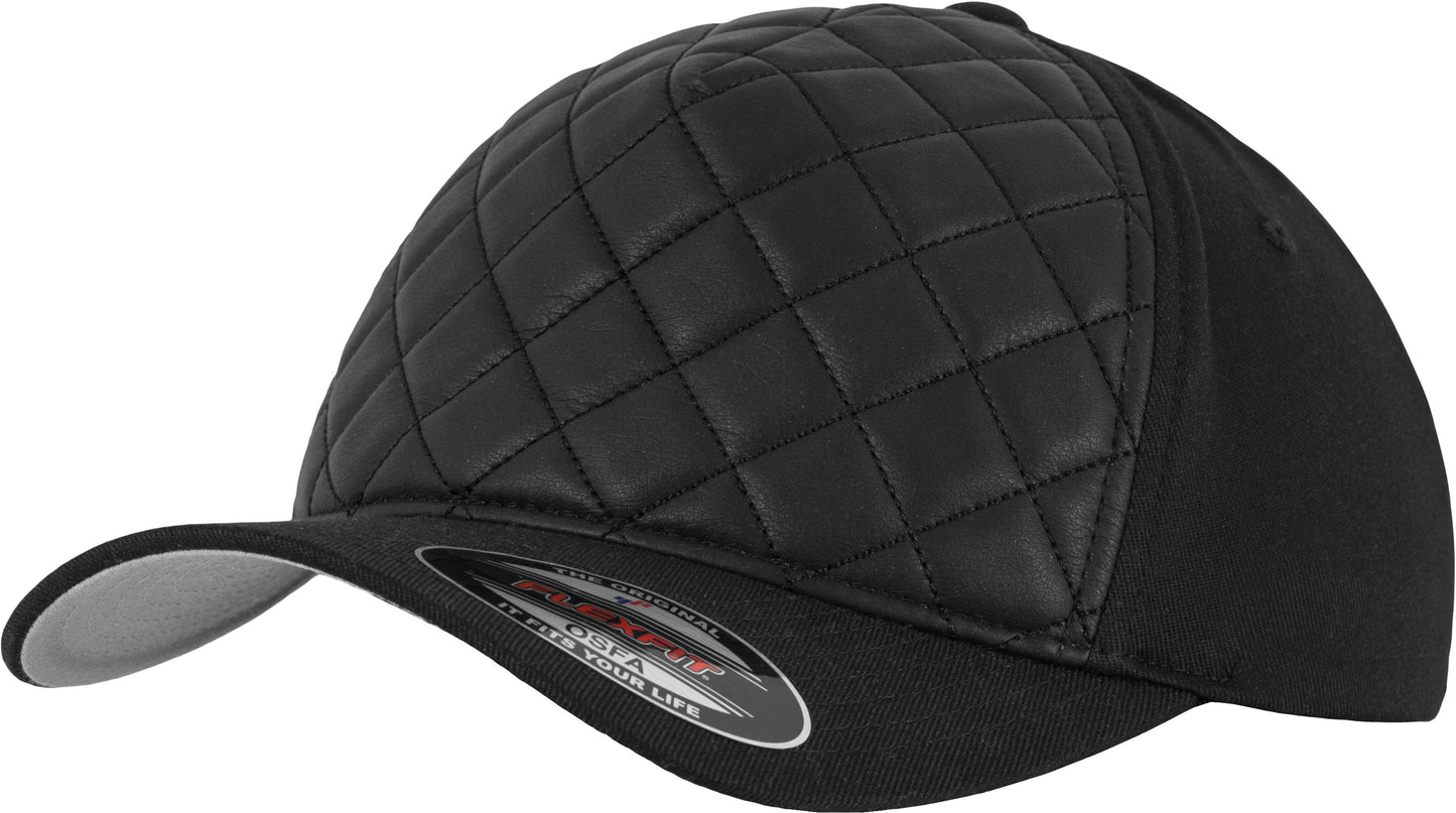 Flexfit By Yupoong Diamond Quilted Cap Athletic Shape Leather Imitation Front