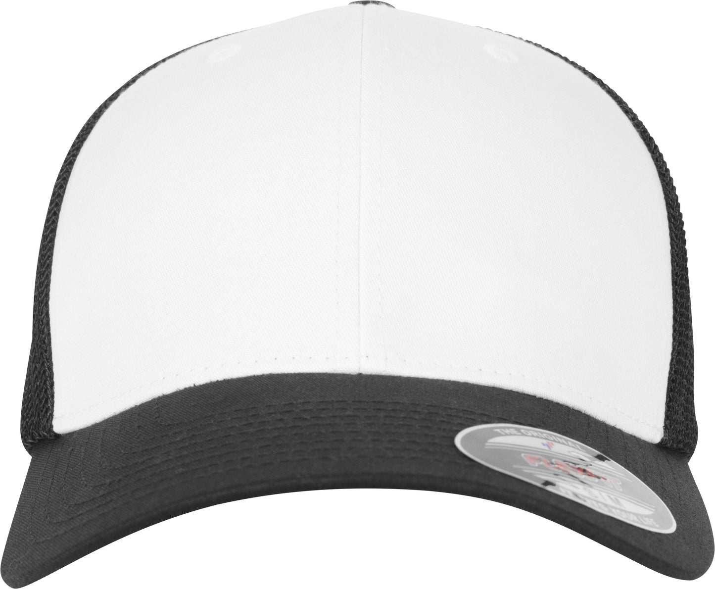 Flexfit By Yupoong Mesh Trucker Cap Coloured Front White Canvas Curved Brim