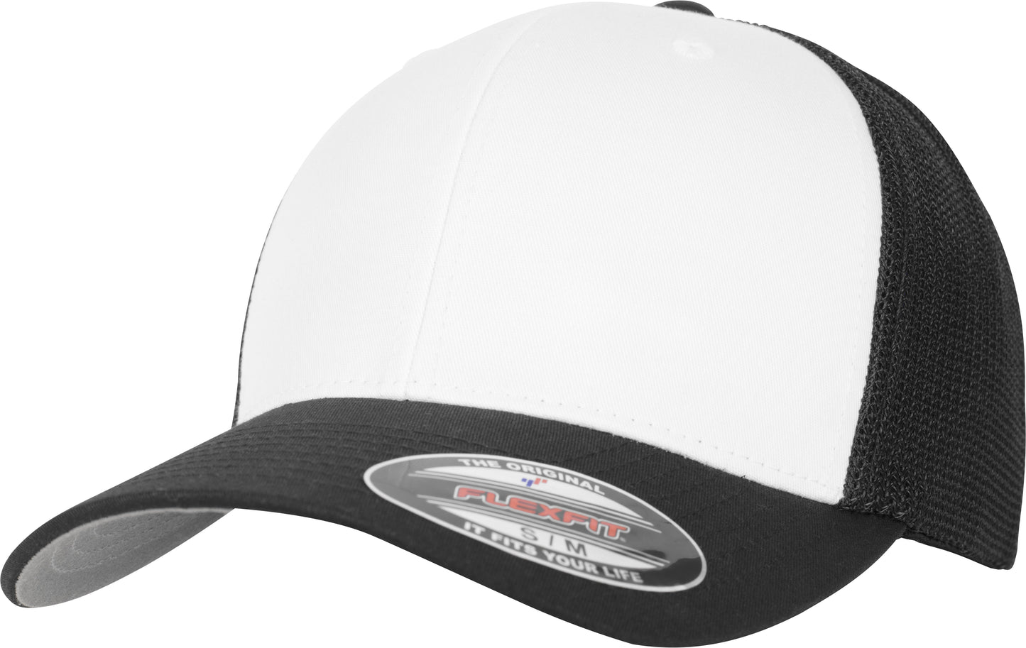 Flexfit By Yupoong Mesh Trucker Cap Coloured Front White Canvas Curved Brim