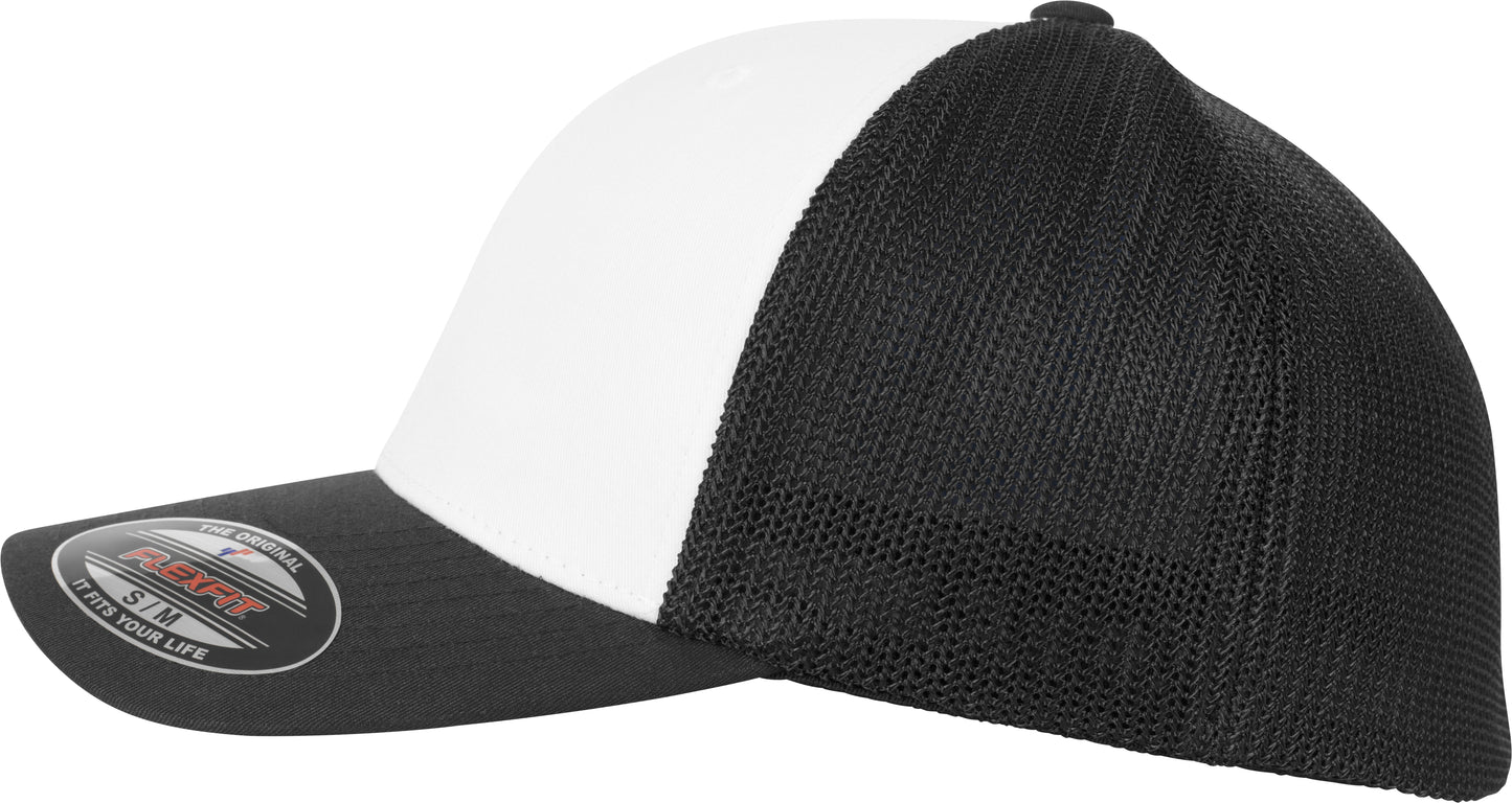 Flexfit By Yupoong Mesh Trucker Cap Coloured Front White Canvas Curved Brim