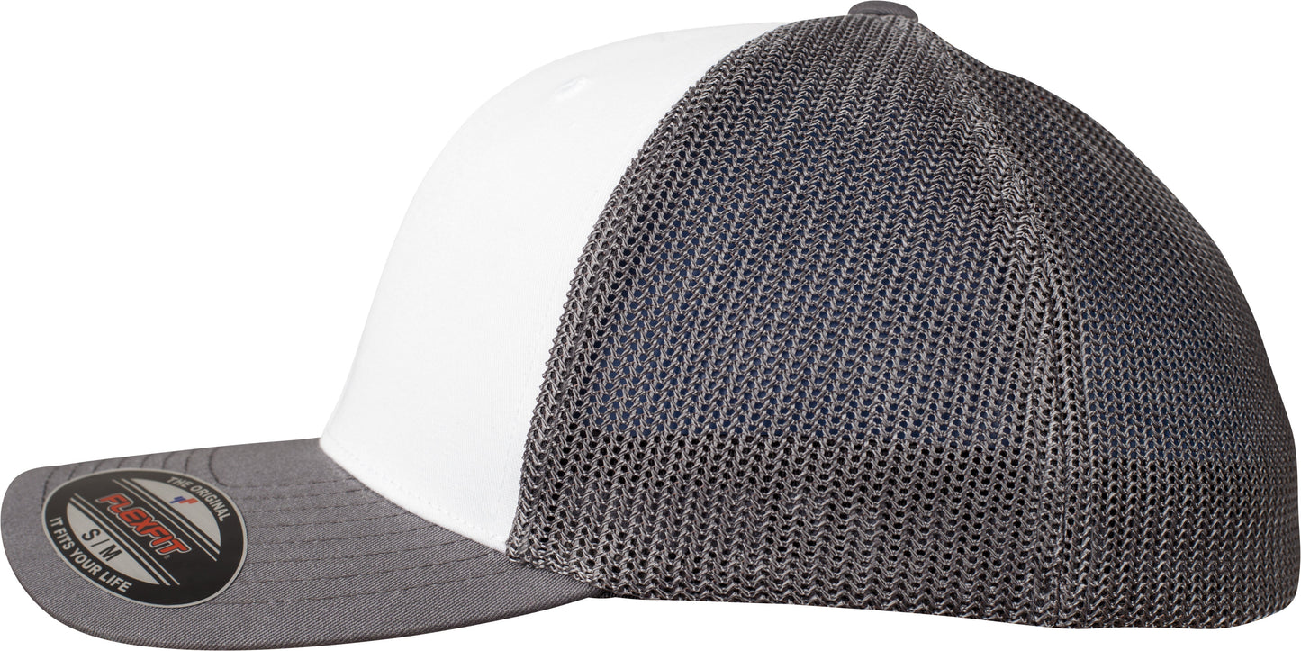 Flexfit By Yupoong Mesh Trucker Cap Coloured Front White Canvas Curved Brim