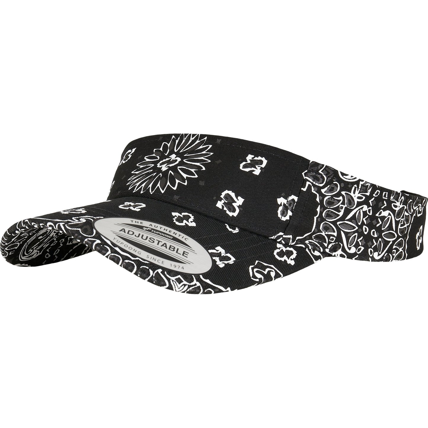 Flexfit Yupoong Bandana Print Visor Adjustable Hook & Loop Fastener Black White