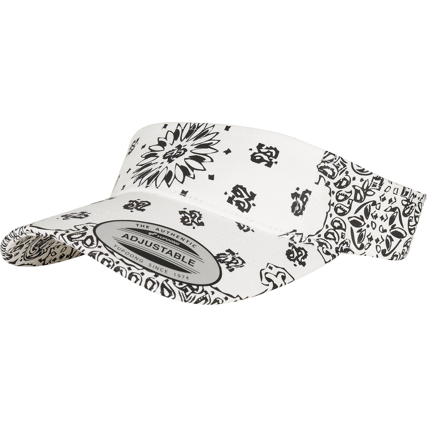 Flexfit Yupoong Bandana Print Visor Adjustable Hook & Loop Fastener Black White