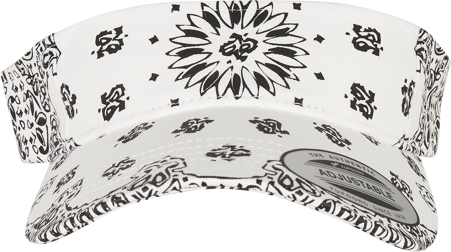 Flexfit Yupoong Bandana Print Visor Adjustable Hook & Loop Fastener Black White