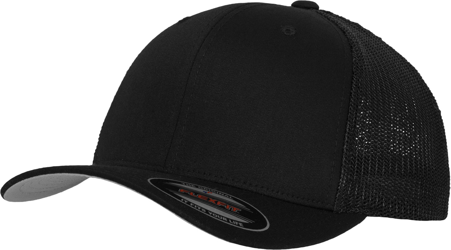 Flexfit By Yupoong Mesh Trucker Cap Curved Brim Comfortable One Size Black