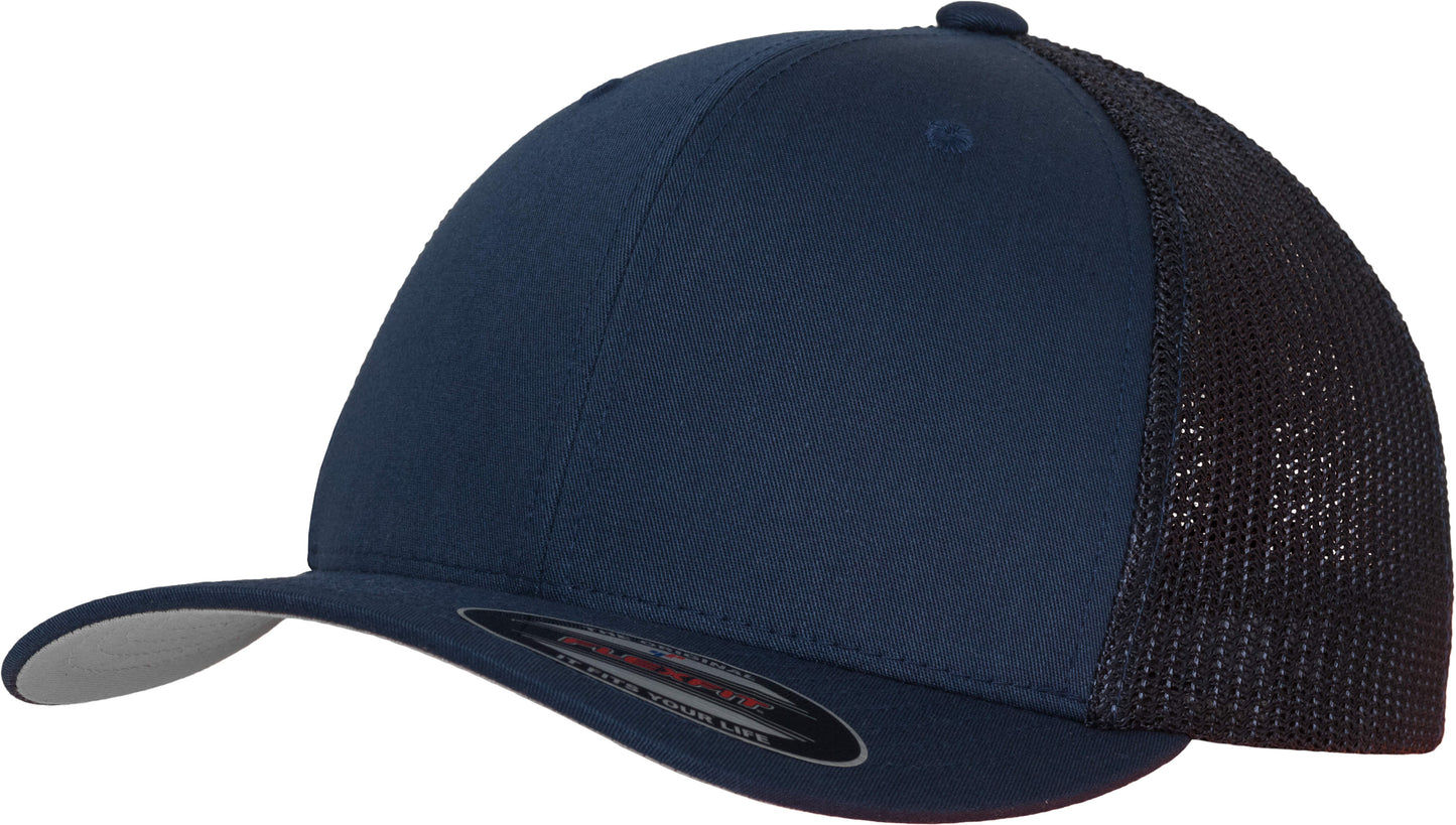Flexfit By Yupoong Mesh Trucker Cap Curved Brim Comfortable One Size Black