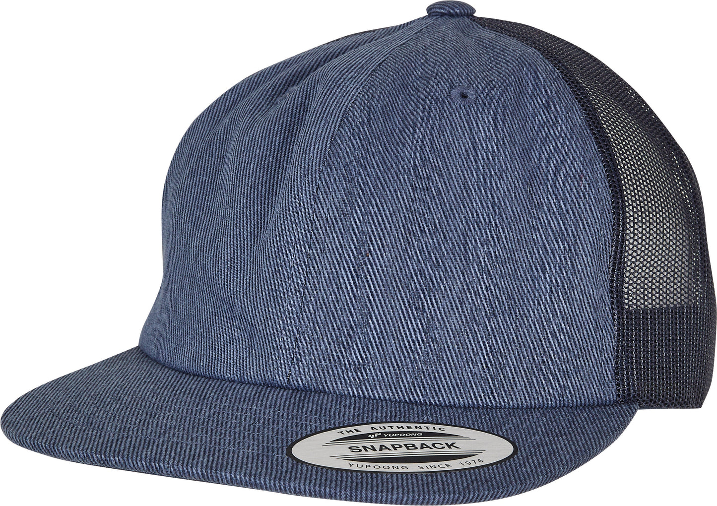 Flexfit Yupoong Denim Trucker Hat Snapback Flat Visor Six-Panel One Size