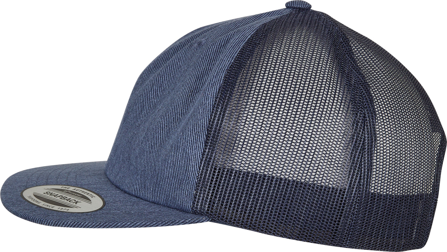 Flexfit Yupoong Denim Trucker Hat Snapback Flat Visor Six-Panel One Size