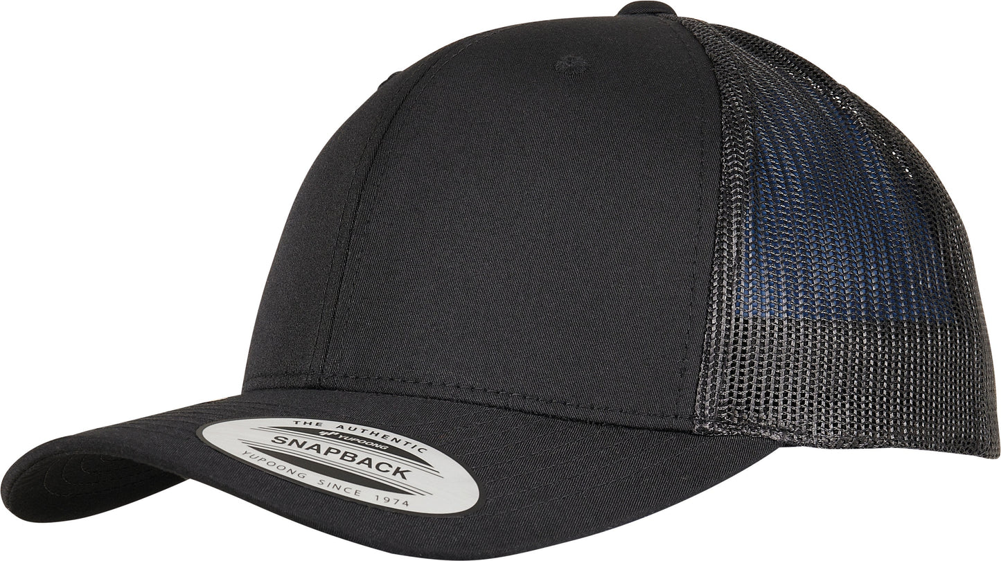 Flexfit Yupoong Trucker Cap Recycled Polyester Snapback Curved Visor Black