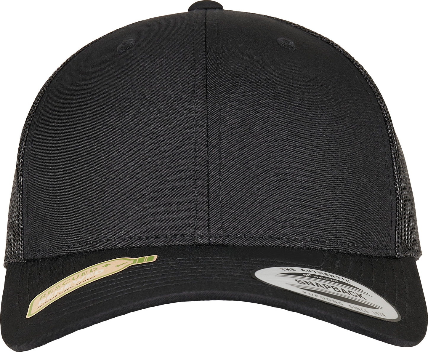 Flexfit Yupoong Trucker Cap Recycled Polyester Snapback Curved Visor Black