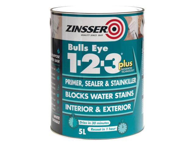 Zinsser Bulls Eye 1-2-3 Plus Primer Sealer Stain Killer 1L Water-Based White