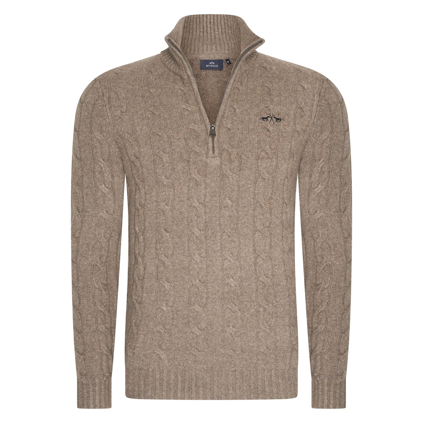 HV Polo Mens Dan Pullover Half Zip Knit Half-Zip Cable Design With Horses Logo