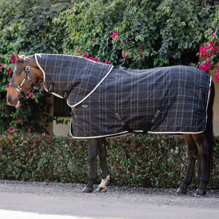 Horseware Ireland Rhino 100g Stable Hood #colour_black-grey-white-check-grey