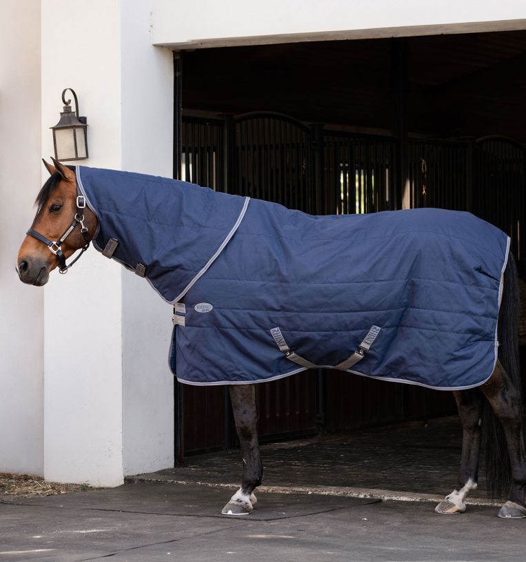 Horseware Ireland Rhino 200g Stable Hood #colour_navy-titanium-grey-classic-blue
