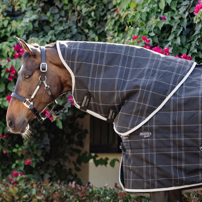 Horseware Ireland Rhino 200g Stable Hood #colour_black-grey-white-check-grey