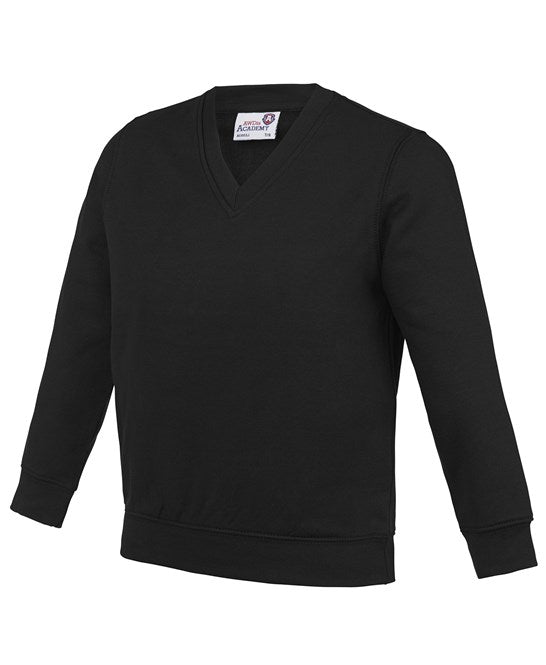 Awdis Academy Kids V-Neck Sweatshirt Soft Cotton Durable Set-In Sleeves