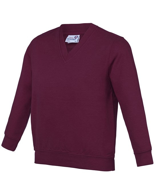 Awdis Academy Kids V-Neck Sweatshirt Soft Cotton Durable Set-In Sleeves
