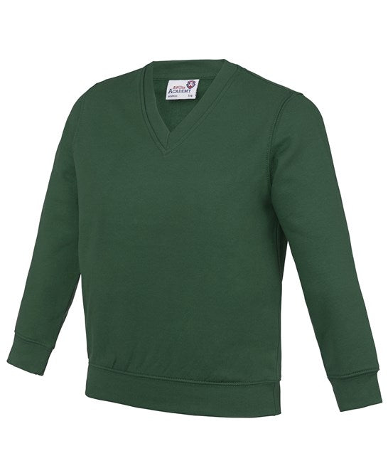 Awdis Academy Kids V-Neck Sweatshirt Soft Cotton Durable Set-In Sleeves