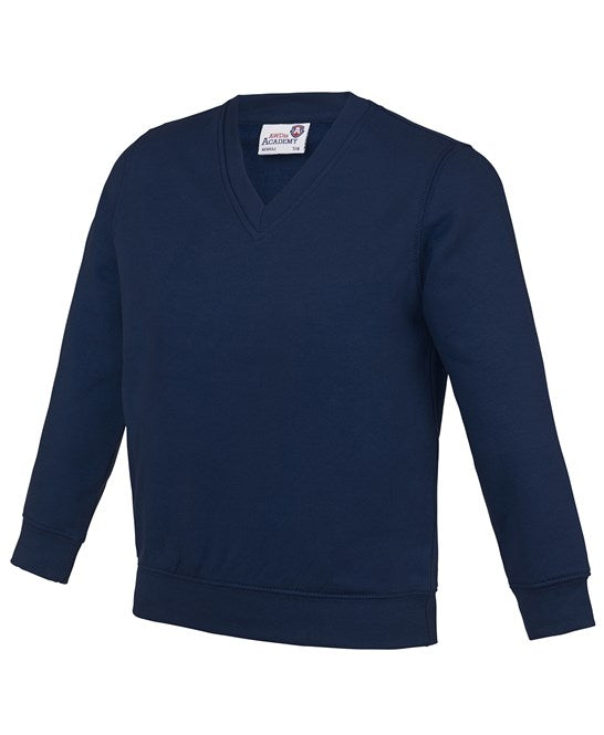 Awdis Academy Kids V-Neck Sweatshirt Soft Cotton Durable Set-In Sleeves