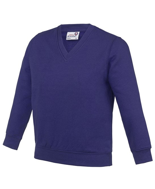 Awdis Academy Kids V-Neck Sweatshirt Soft Cotton Durable Set-In Sleeves
