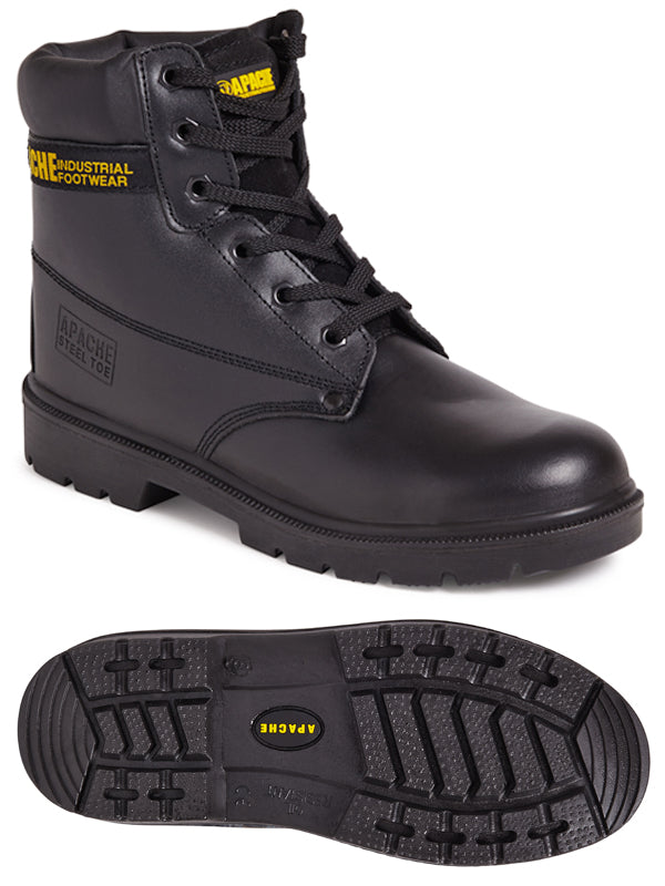 Apache AP300 Safety Boots Steel Toe Water Resistant Black Leather 6 Eye