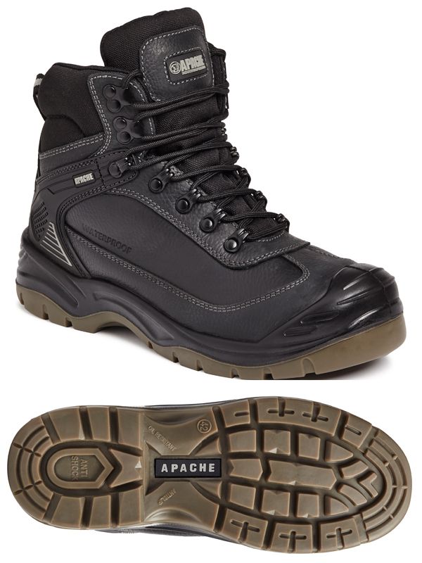 Apache RANGER Black Waterproof Safety Hiker Steel Toe Full Grain Leather Boot