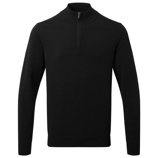 Asquith & Fox Men's Cotton Blend Â¼ Zip Sweater Decorative Stitching Sizes S-3XL