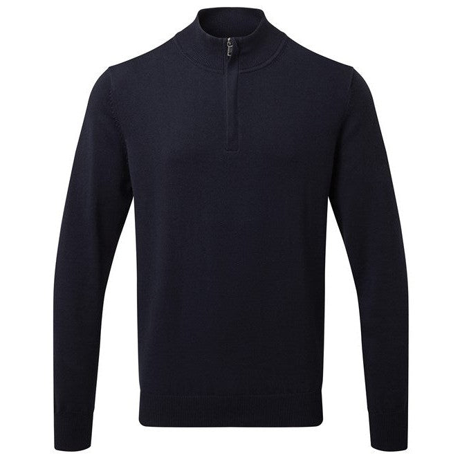 Asquith & Fox Men's Cotton Blend Â¼ Zip Sweater Decorative Stitching Sizes S-3XL