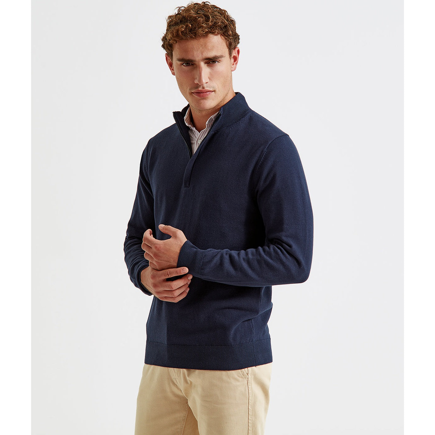 Asquith & Fox Men's Cotton Blend Â¼ Zip Sweater Decorative Stitching Sizes S-3XL