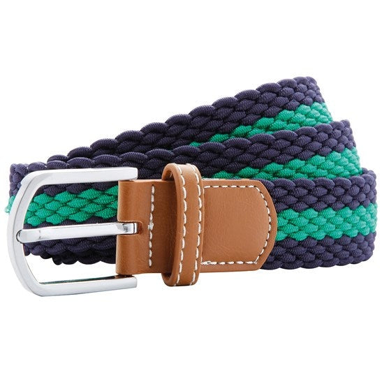 Asquith & Fox Two-Colour Stripe Stretch Belt Unisex Braided Chrome Buckle
