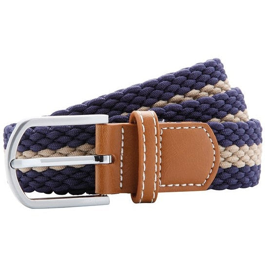 Asquith & Fox Two-Colour Stripe Stretch Belt Unisex Braided Chrome Buckle