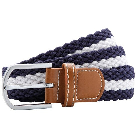 Asquith & Fox Two-Colour Stripe Stretch Belt Unisex Braided Chrome Buckle