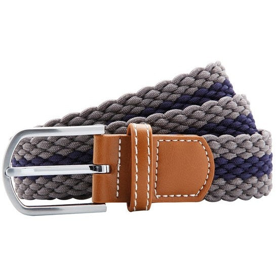 Asquith & Fox Two-Colour Stripe Stretch Belt Unisex Braided Chrome Buckle