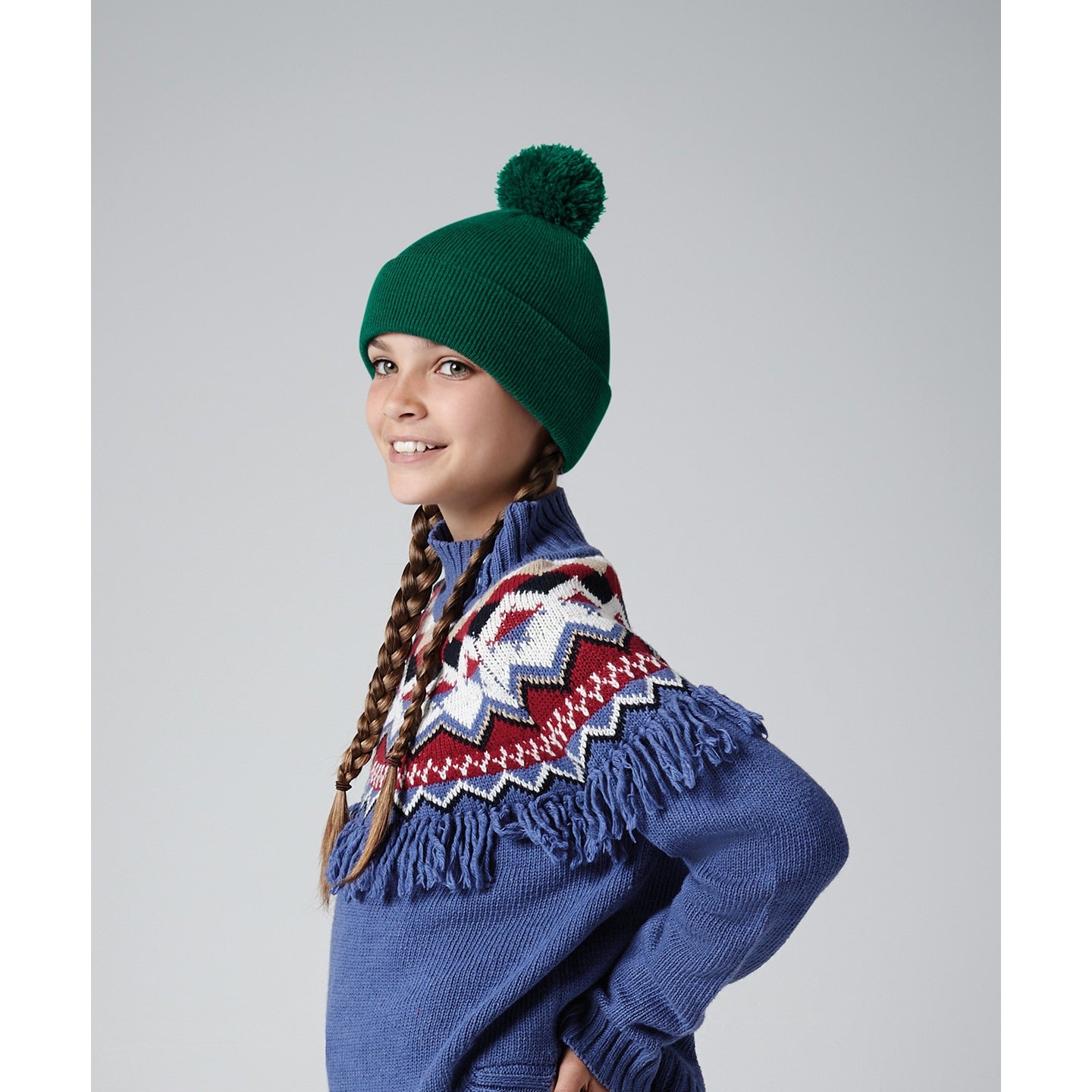 Beechfield Junior Pom Pom Beanie Hat Soft Touch Acrylic Double Layer Knit