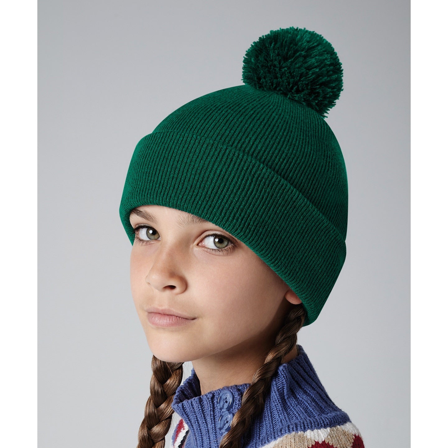 Beechfield Junior Pom Pom Beanie Hat Soft Touch Acrylic Double Layer Knit