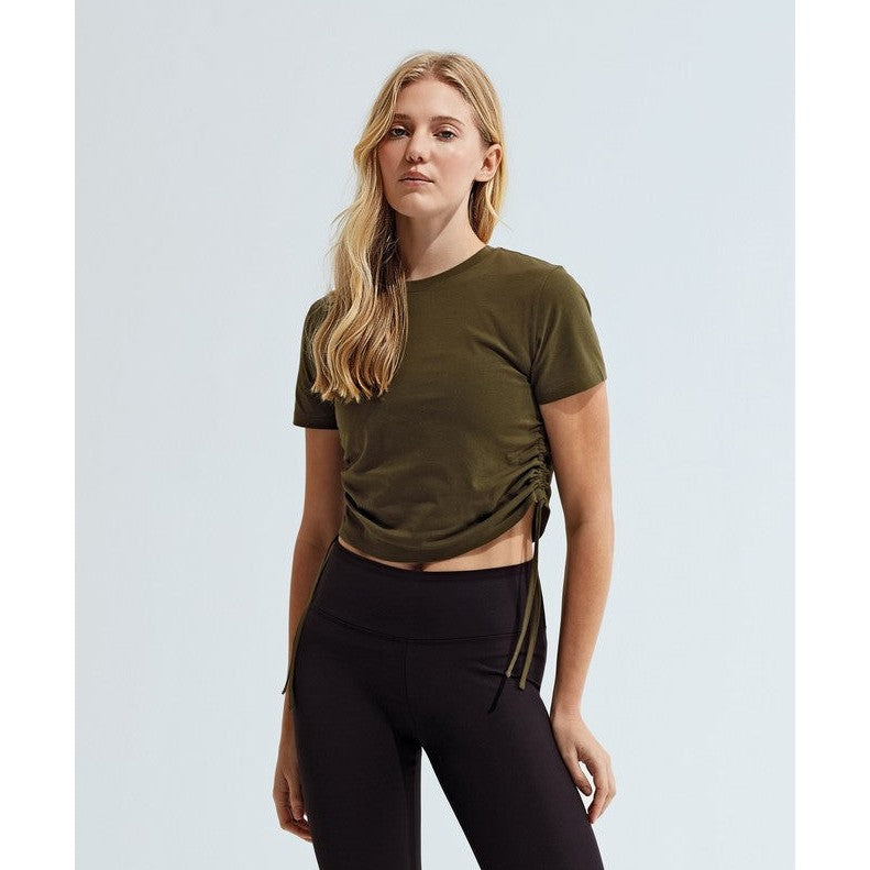 Women's TriDri Ruched Crop Top Short Sleeve Adjustable Fit Cotton XXS-XL
