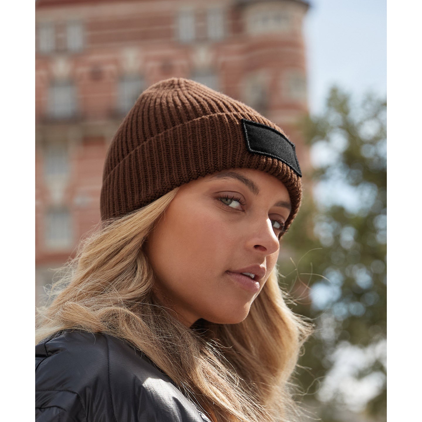 Beechfield Fashion Patch Beanie Cuffed Ribbed Knit Recycled Polyester B442R