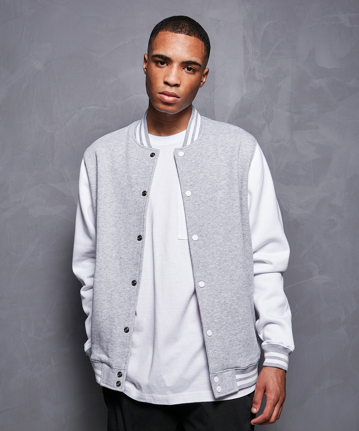 Build Your Brand Men's College Jacket Sporty Style Ribbed Hem Customizable