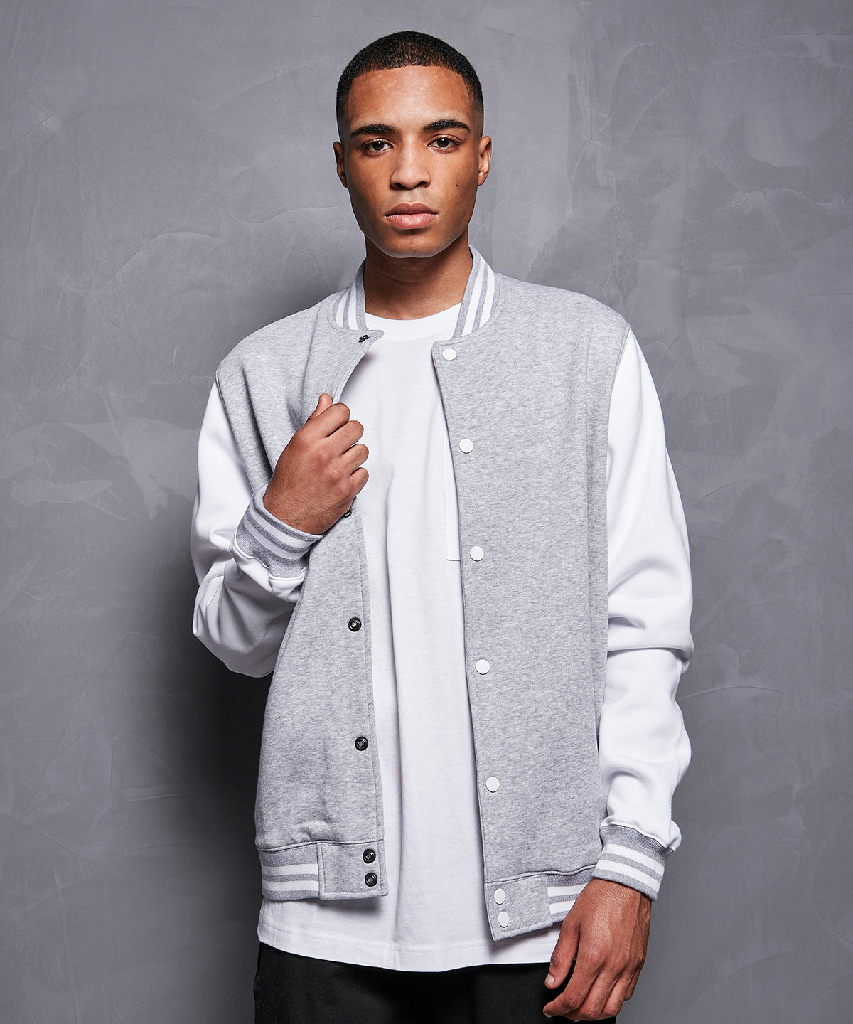 Build Your Brand Men's College Jacket Sporty Style Ribbed Hem Customizable
