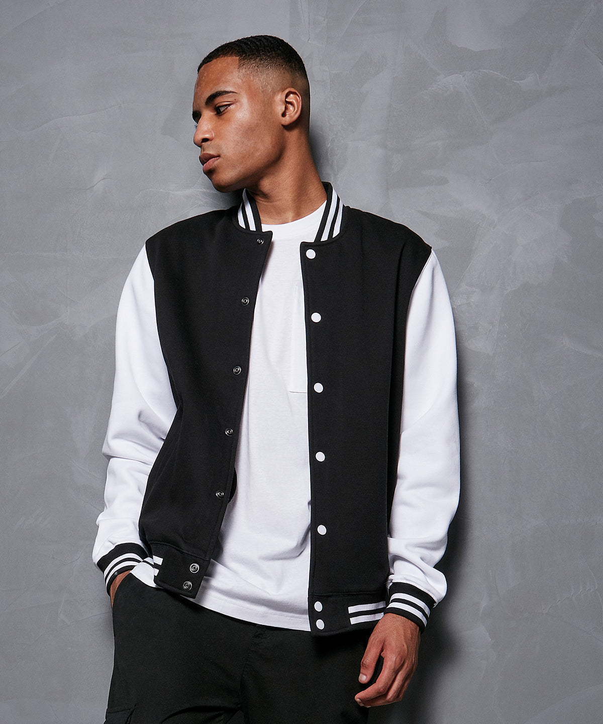 Build Your Brand Men's College Jacket Sporty Style Ribbed Hem Customizable