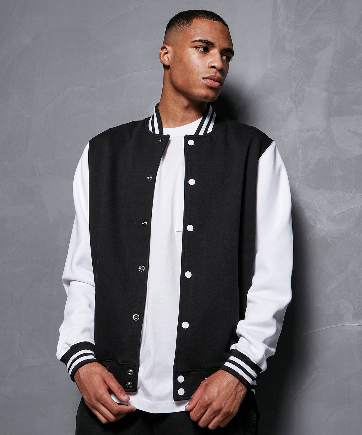Build Your Brand Men's College Jacket Sporty Style Ribbed Hem Customizable