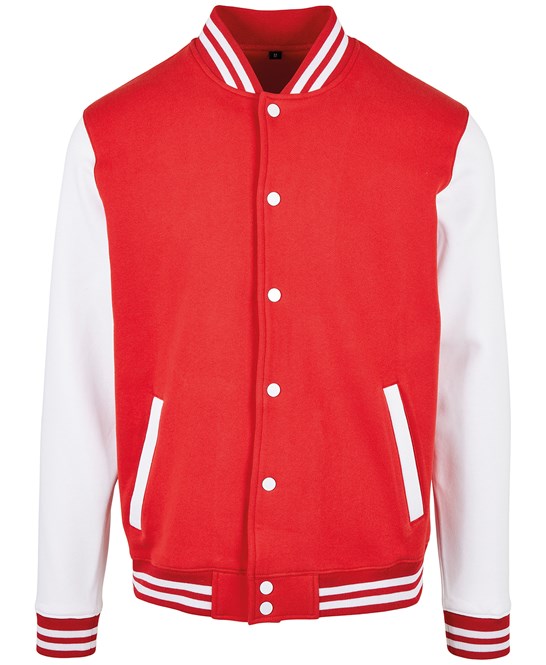 Build Your Brand Men's College Jacket Sporty Style Ribbed Hem Customizable