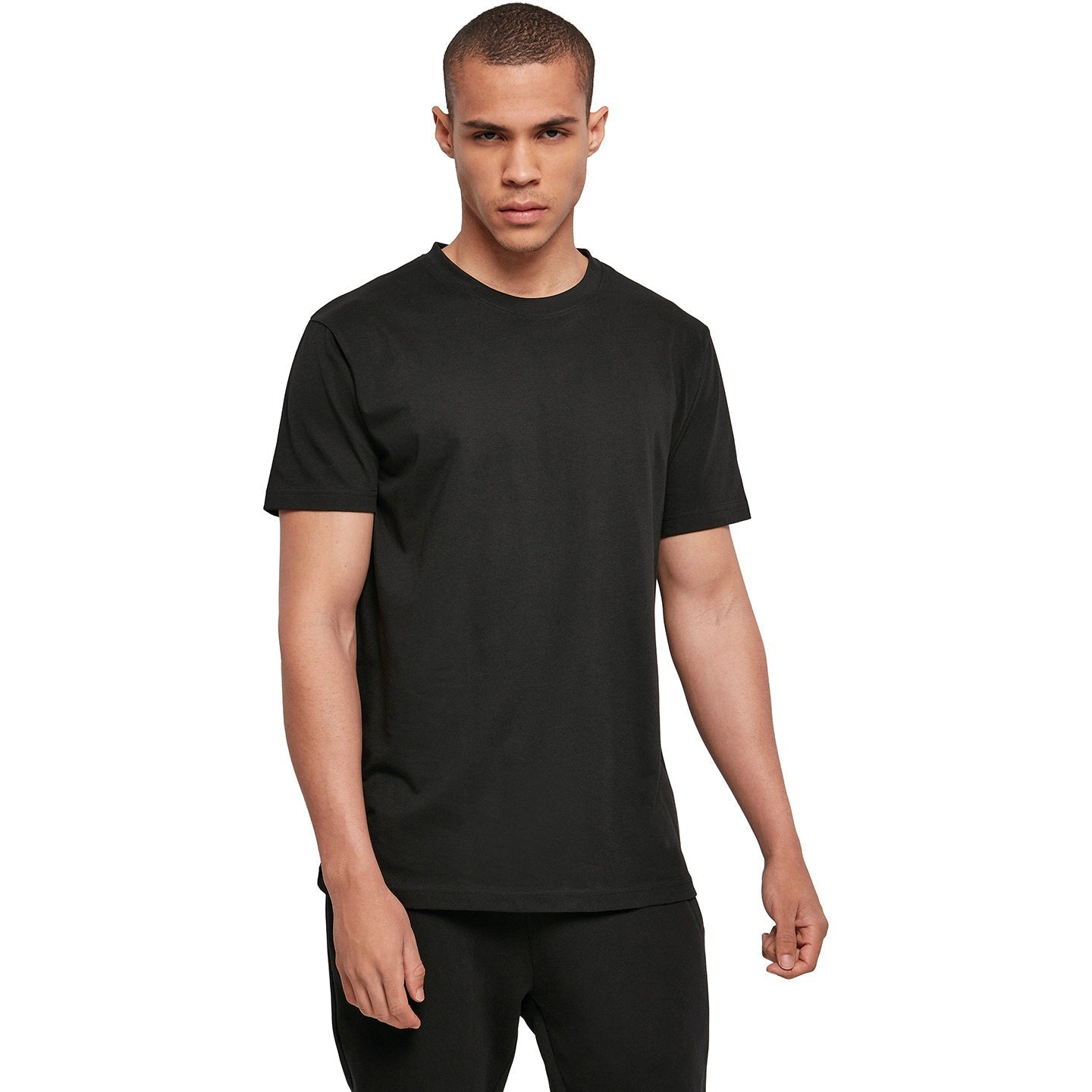 Build Your Brand Basic Round Neck Tee Black 100% Cotton Regular Fit Sizes XS-5XL