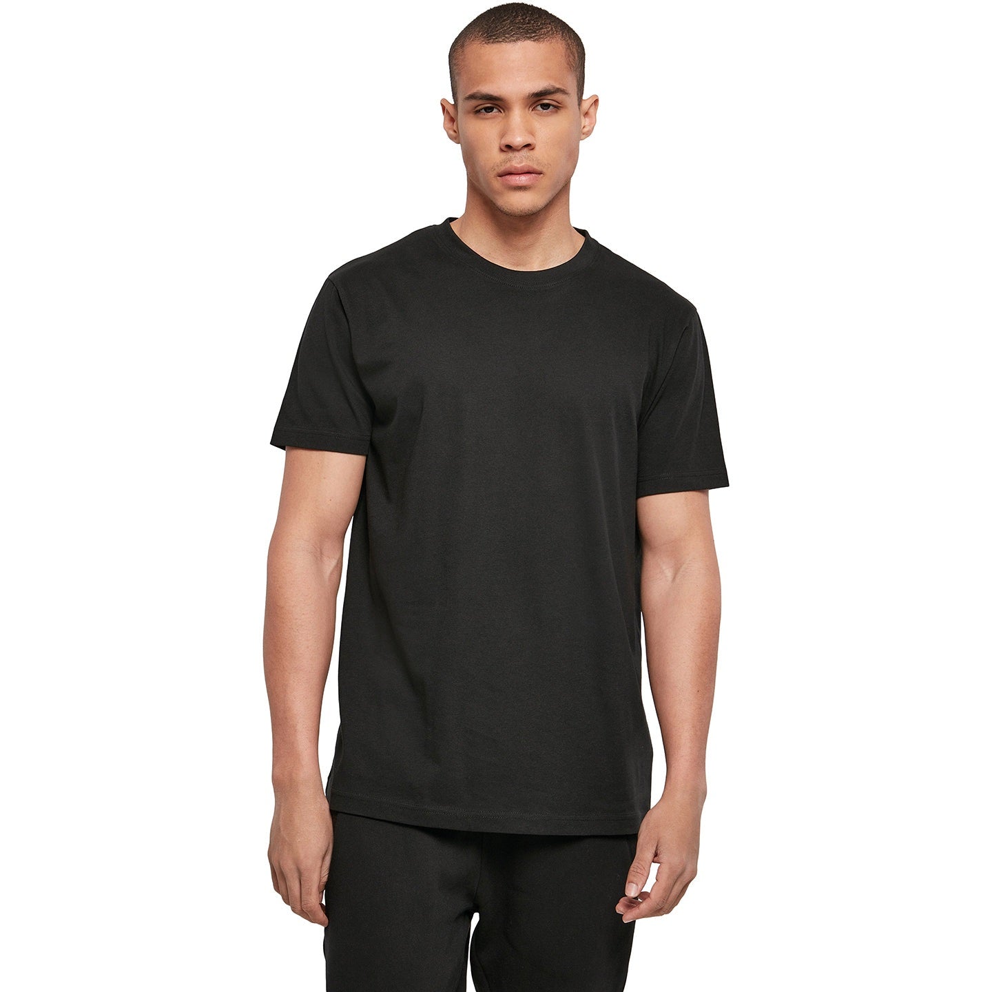 Build Your Brand Basic Round Neck Tee Black 100% Cotton Regular Fit Sizes XS-5XL