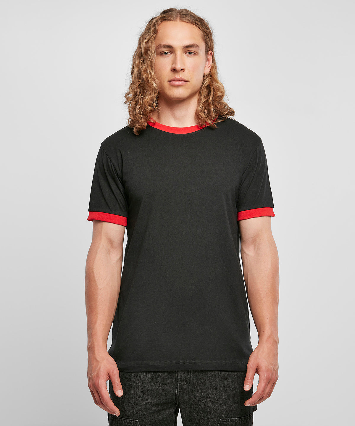 Build Your Brand Men's Ringer Tee Contrast Piping Regular Fit 100% Cotton