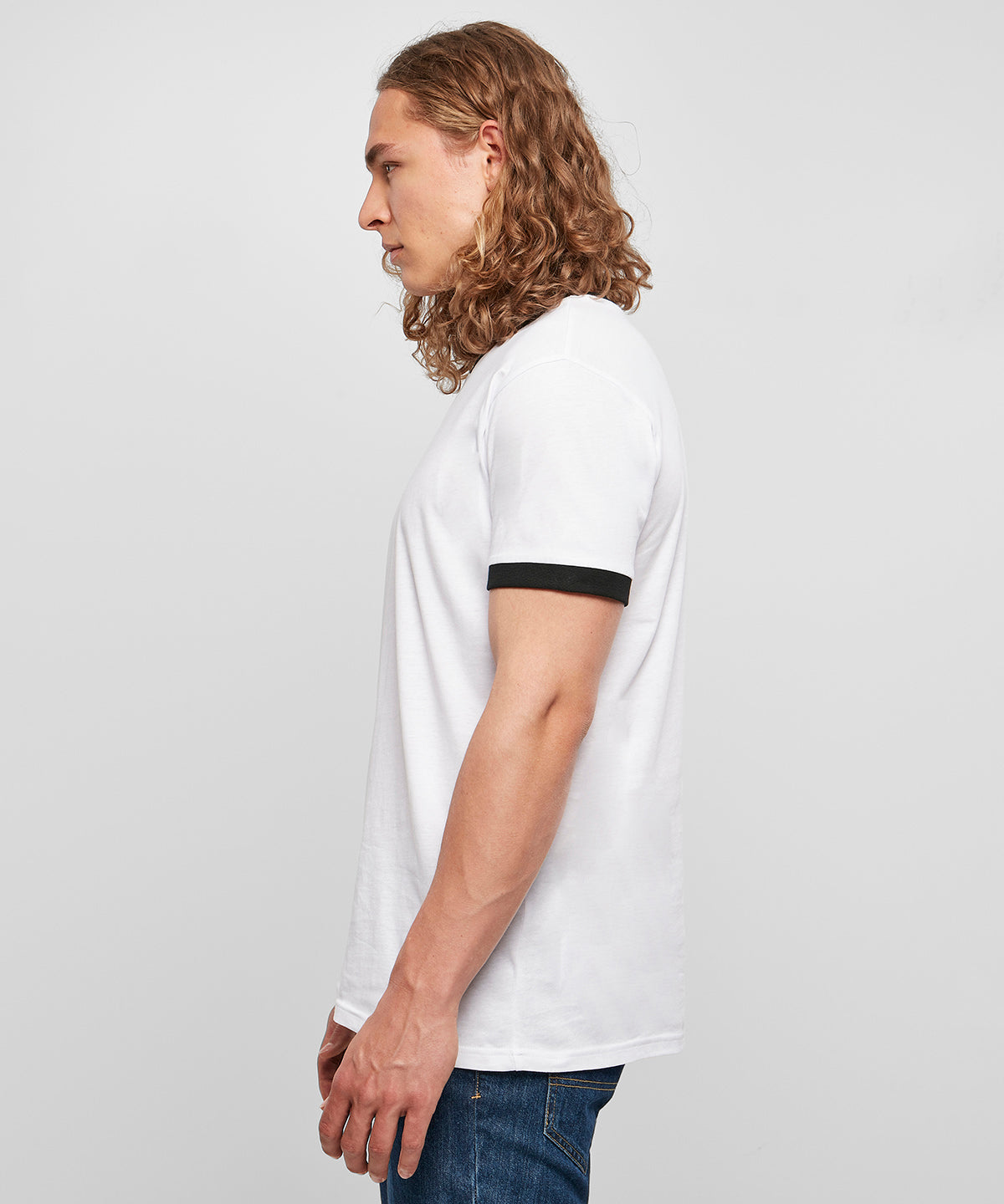 Build Your Brand Men's Ringer Tee Contrast Piping Regular Fit 100% Cotton